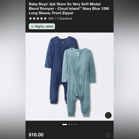 Cloud Island Very soft modal blend rompers long sleeve two ways zipper set of 4 - Picture 4 of 6